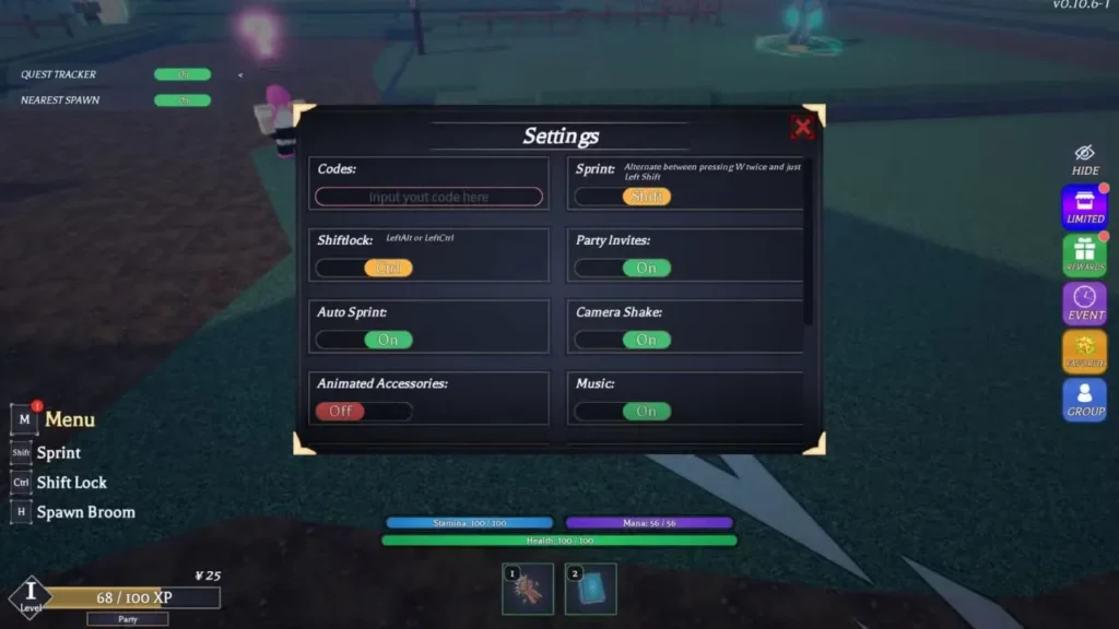 Clover Time - Codes redemption menu in Settings