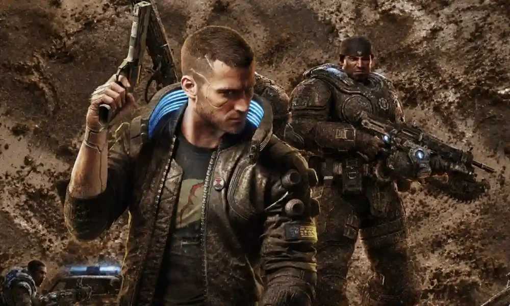 Cyberpunk 2077 and Gears of War E-Day key art side by side