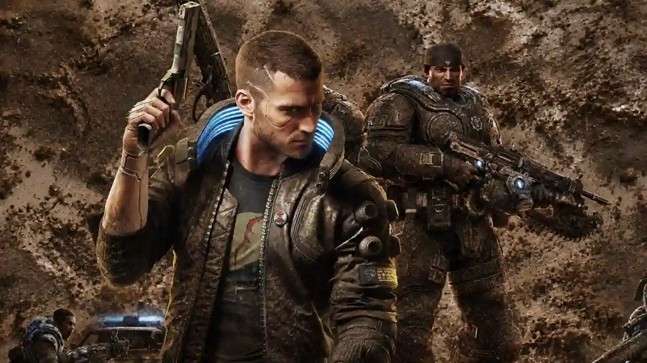 Cyberpunk 2077 and Gears of War E-Day key art side by side