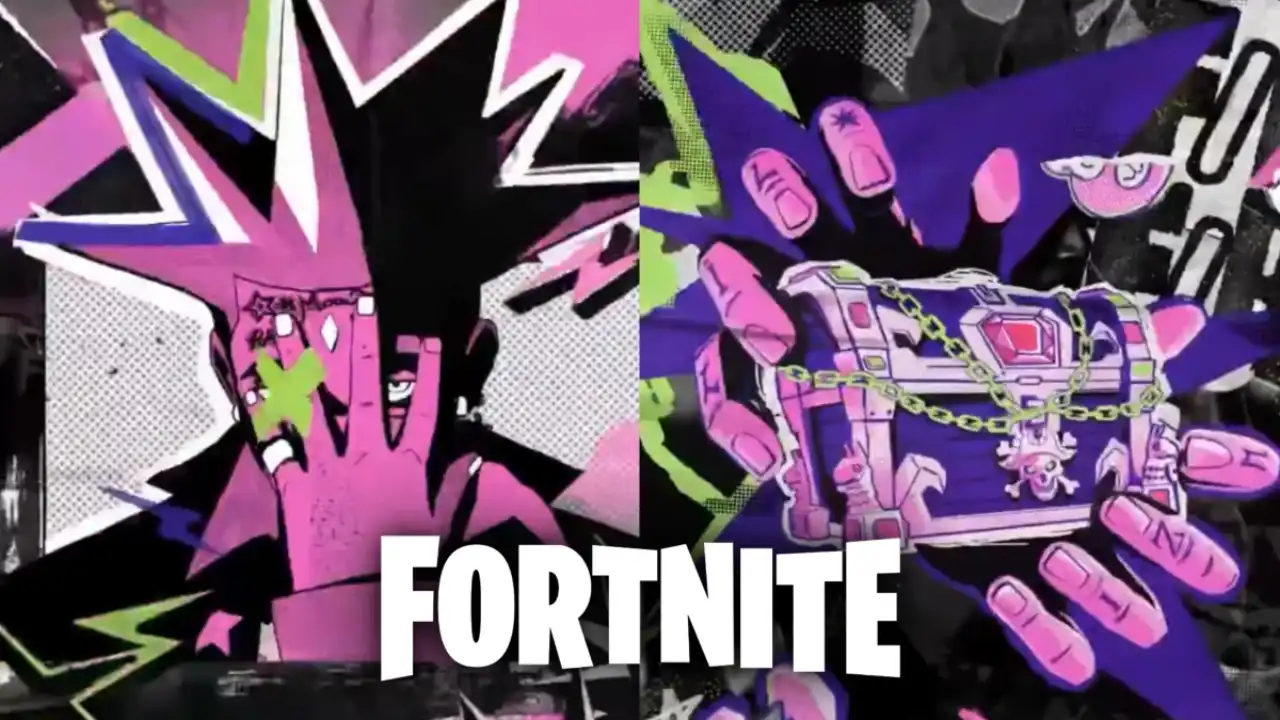 Fortnite Lil Uzi Vert skin teaser featuring the Pink Tape Flag and colorful pink and purple visuals.