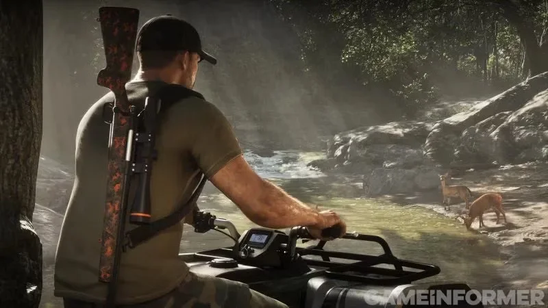 GTA 6 - Jason approaching a deer in Leonida's wilderness