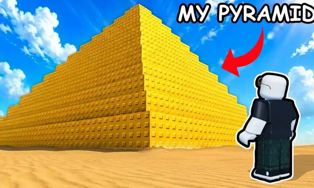 Build the Pyramid - workers placing blocks under the desert sun