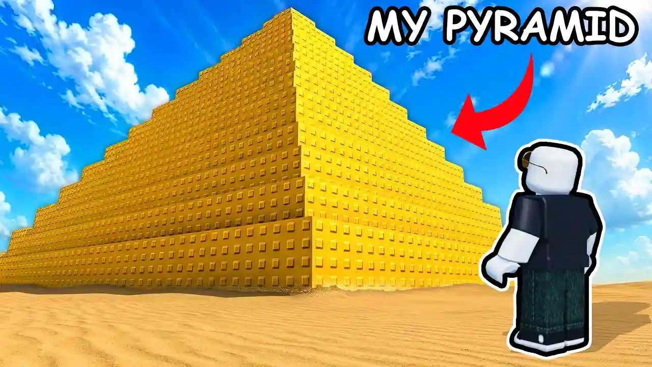 Build the Pyramid - workers placing blocks under the desert sun
