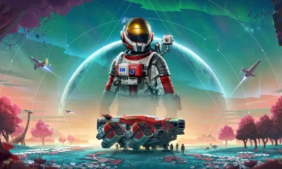 No Man’s Sky iOS release date - spaceship exploring a planet on iPhone
