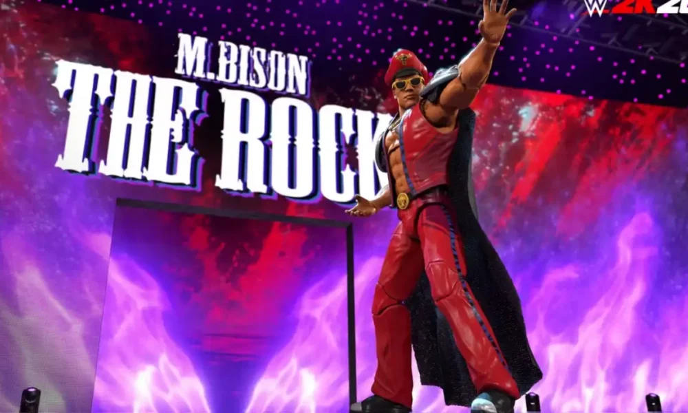WWE 2K26 Street Fighter crossover - The Rock as M. Bison key art